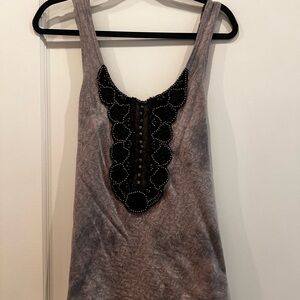 Free People Textured Gray Tank with Black Detailing